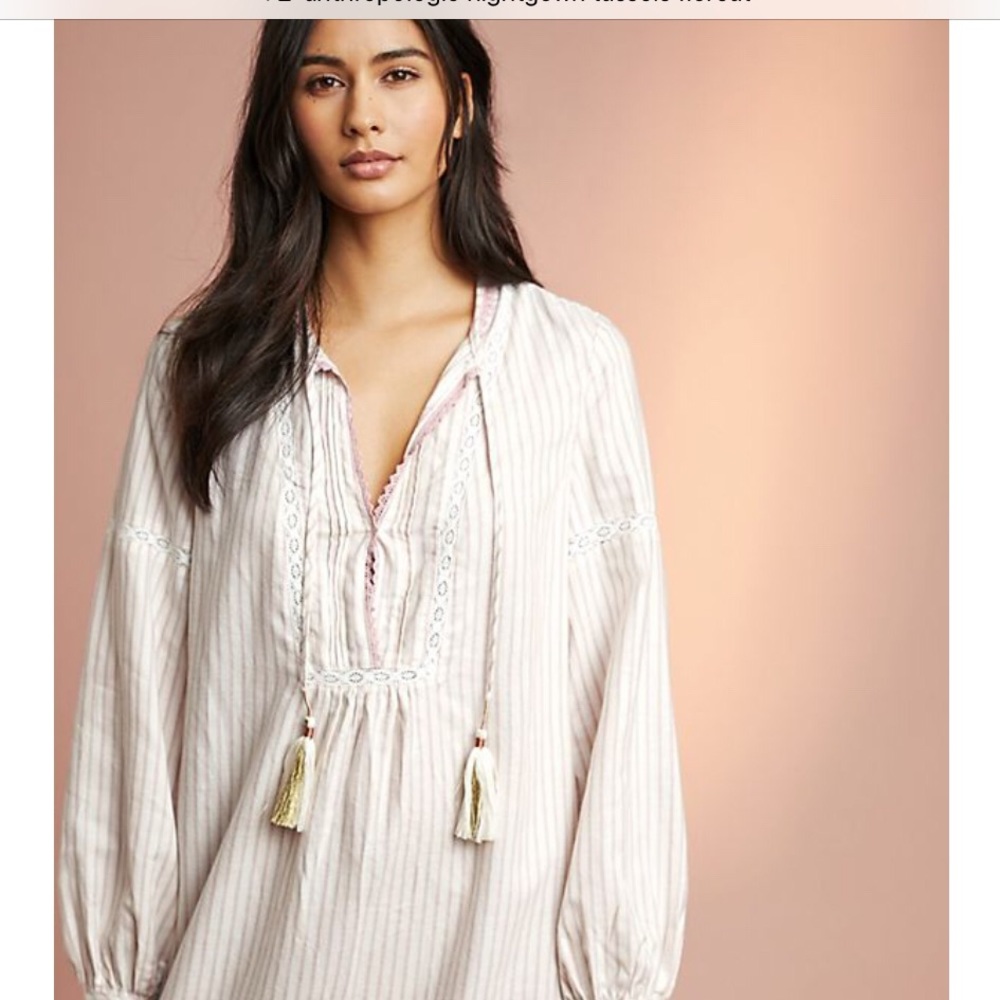 ANTHROPOLOGIE Floreat Night Shirt Ivory Pink Sz XS